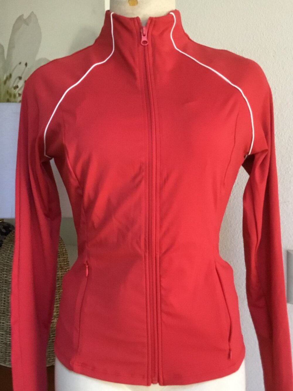 OTOS Athletic Fitness Sports Jacket Zip Up Thumbhole Slim Fit Running Red L